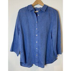 Chico's Blouse Shirt 3/4 Sleeve Linen Blue Size 2.5 US 14